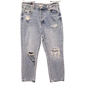 PacSun Womens Distressed Mom Jeans‎ Light Wash Blue High Rise Button Fly Size 26